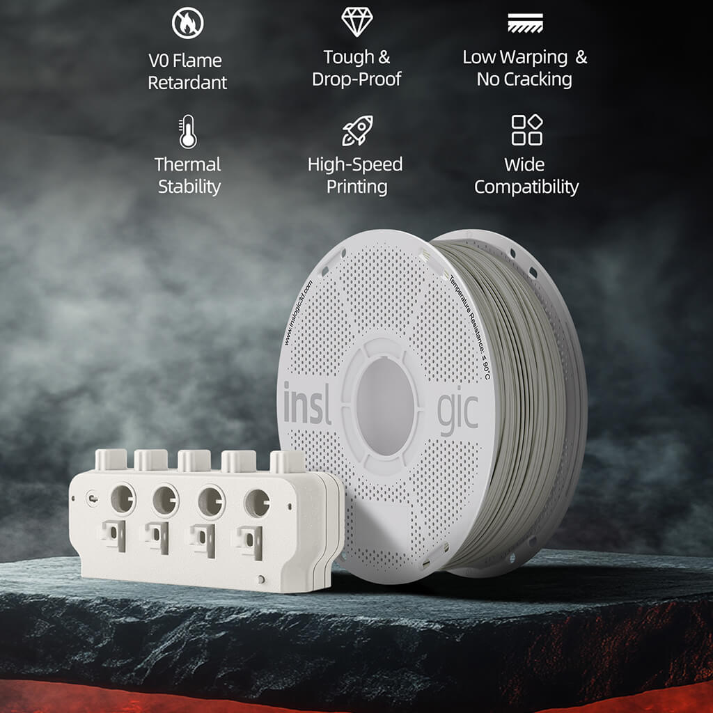Inslogic ABS FR V0 Functional 3D Printing Filament 1.75mm 1KG with Spool