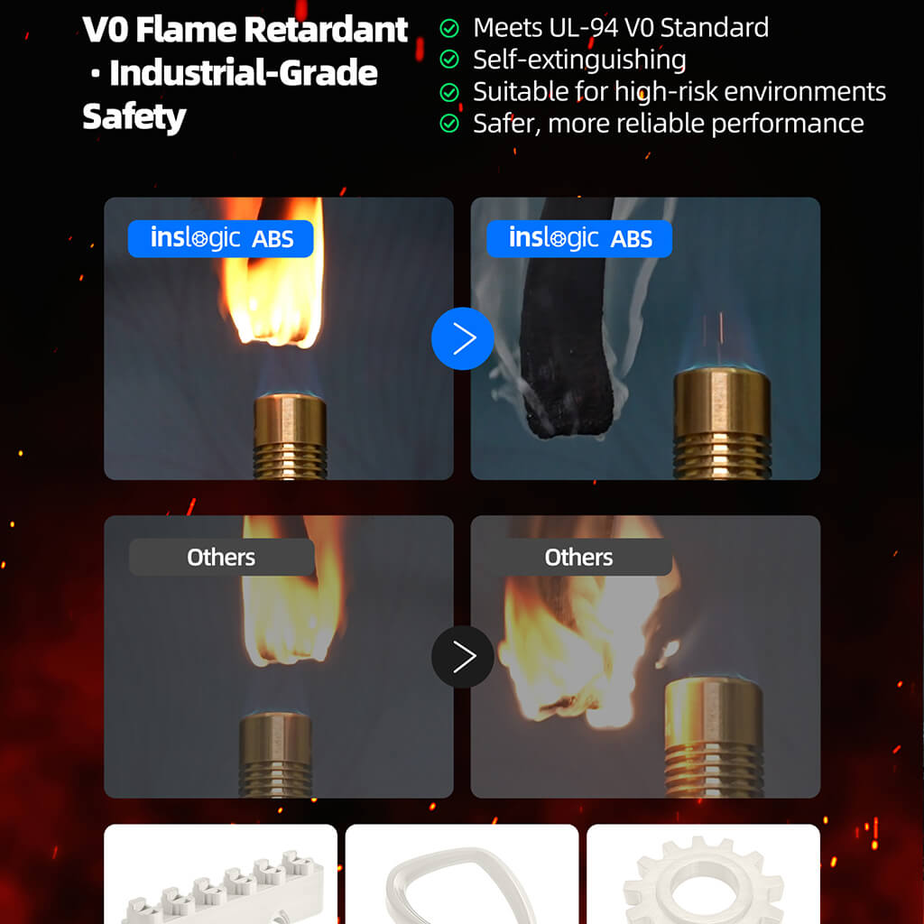 Inslogic ABS FR V0 Functional 3D Printing Filament 1.75mm 1KG with Spool - V0 Flame Retardant