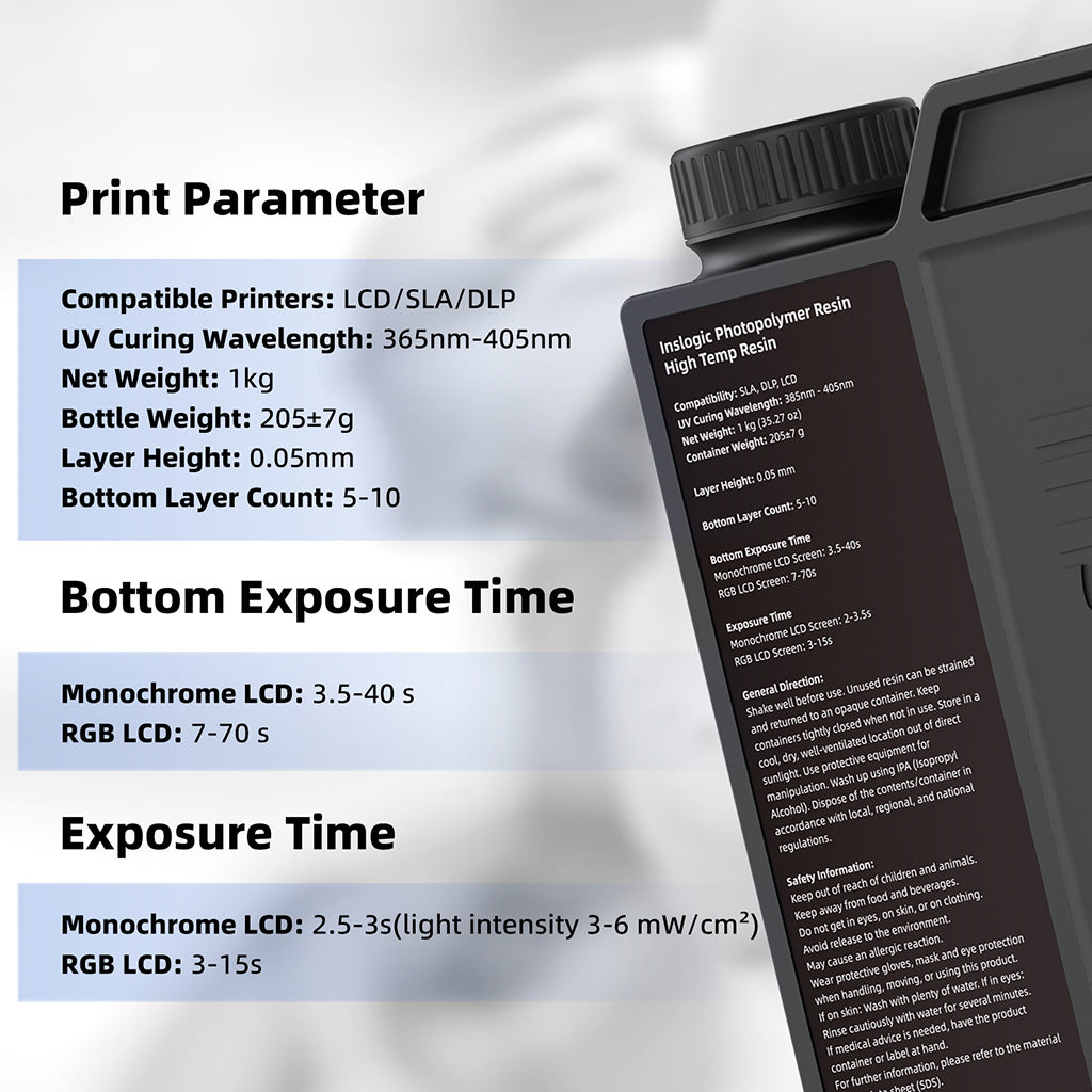 High-temp resin bottle with label for LCD/SLA/DLP UV curing parameters