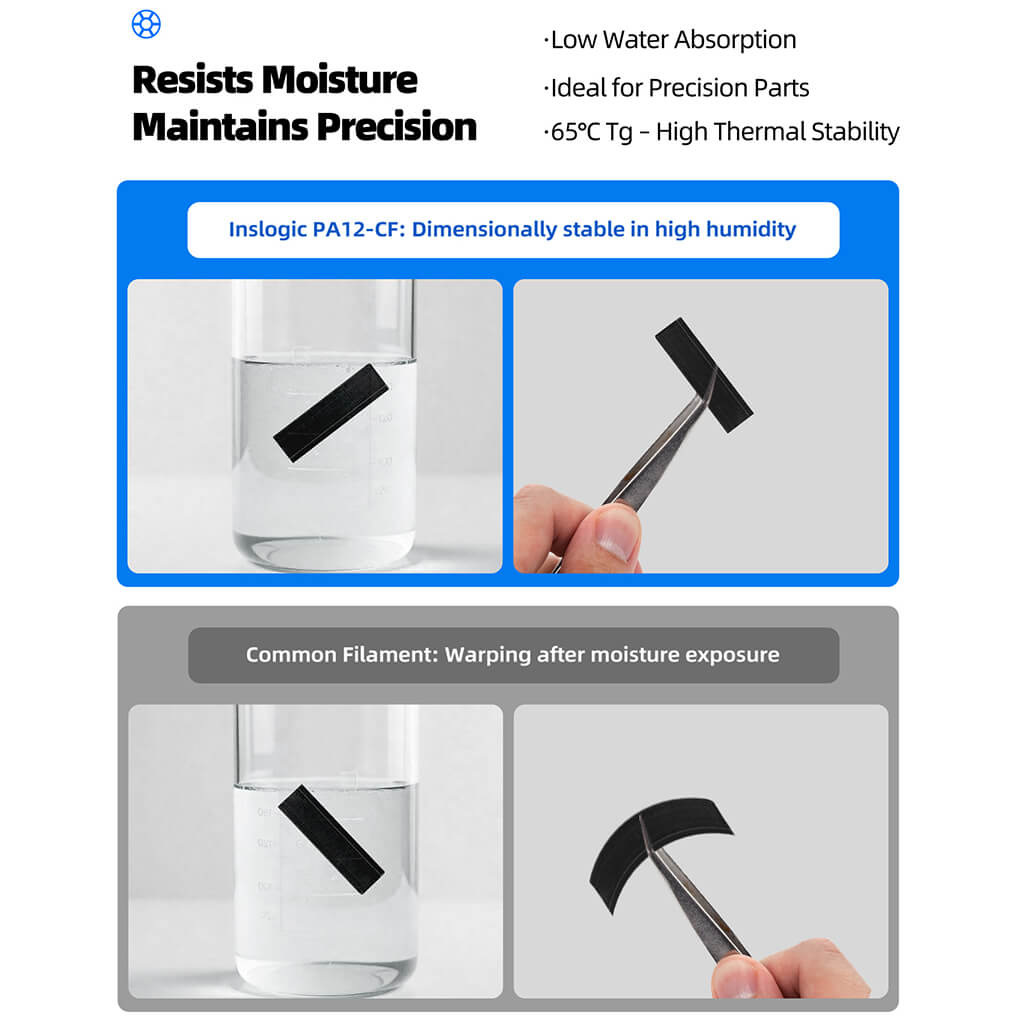 Inslogic PA12-CF Engineering Grade 3D Printing Filament 1.75mm - Resists Moisture Maintains Precision