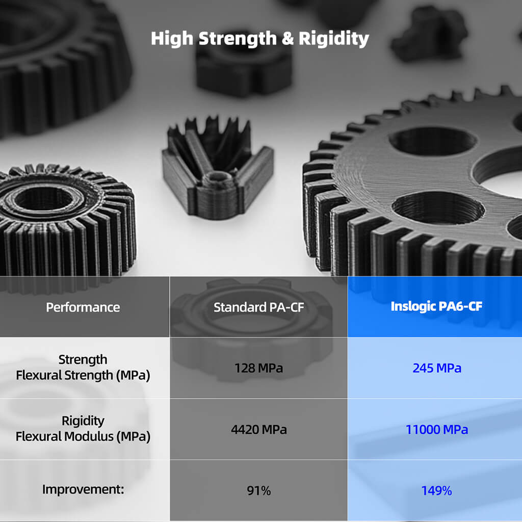 Inslogic PA6-CF Engineering Grade 3D Printing Filament 1.75mm  - High Strength & Rigidity