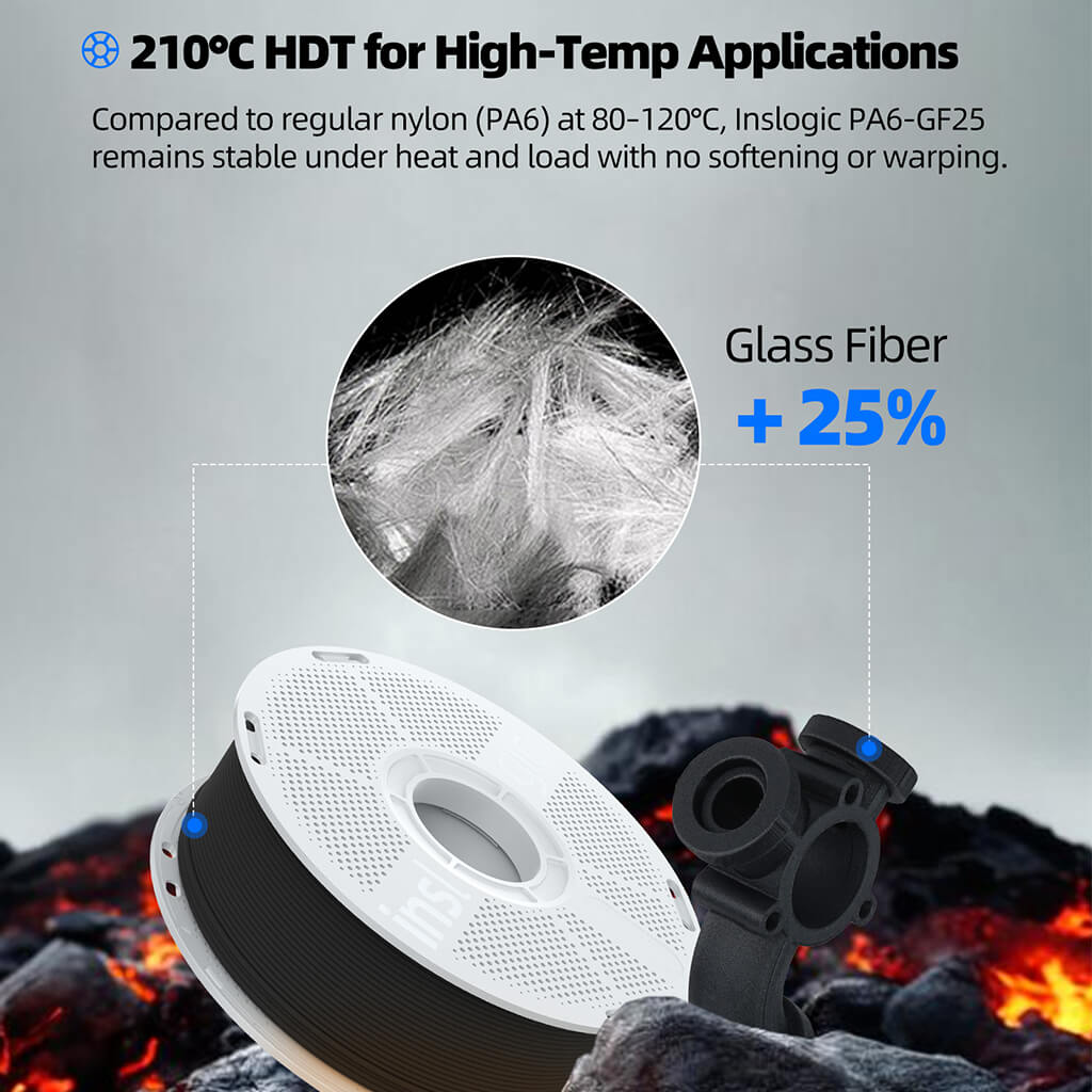 Inslogic PA6-GF25 Engineering Grade 3D Printing Filament - heat deflection temperature of 210°C