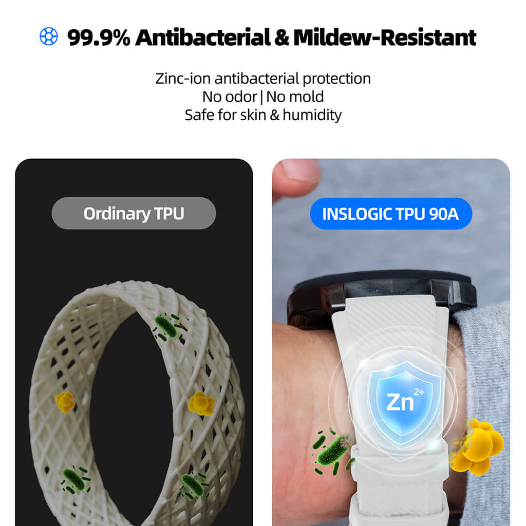 Inslogic TPU90A Functional 3D Printing Filament - 99.9% Antibacterial & Mildew-Resistant