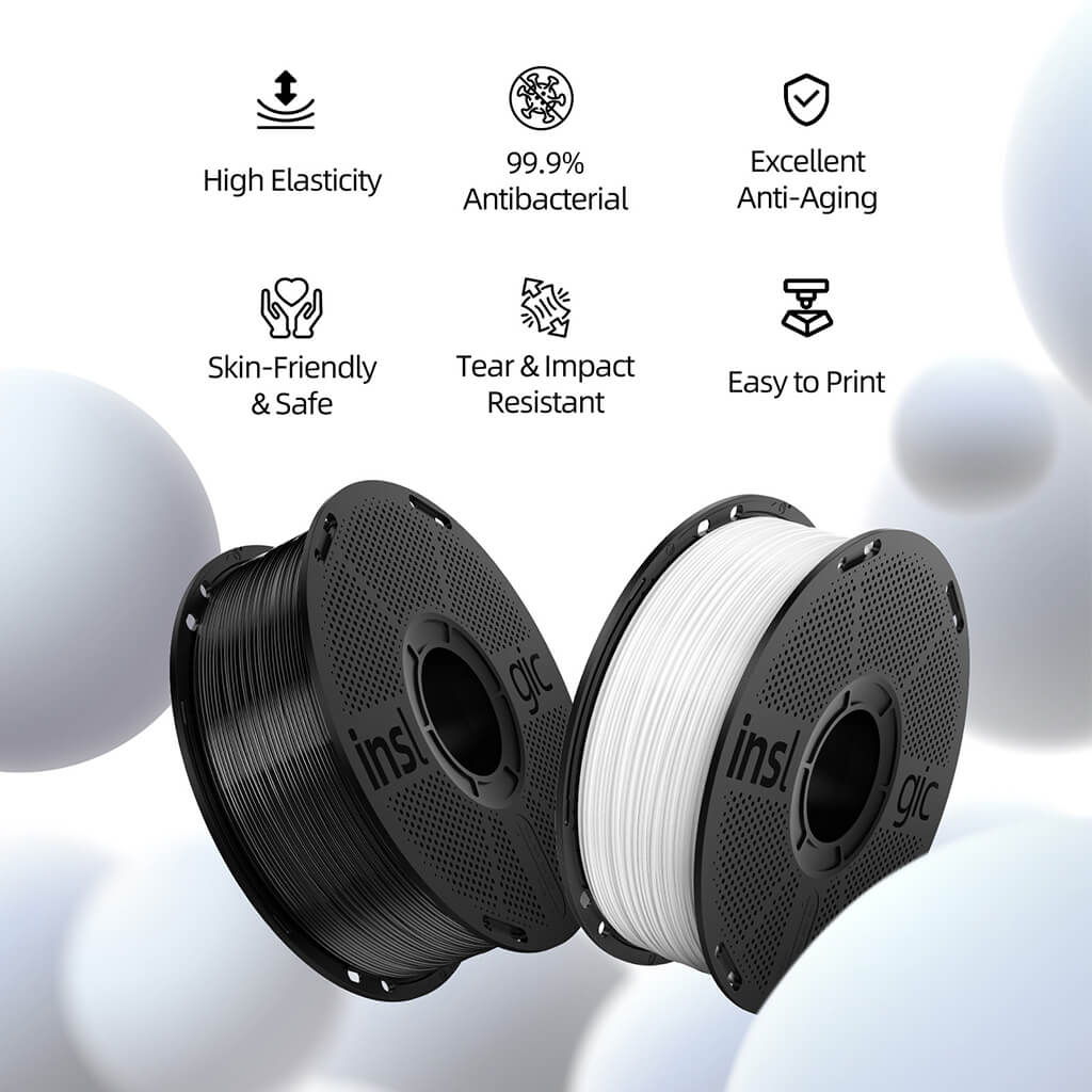 TPU filament spools: black and white, 1.75mm diameter reels