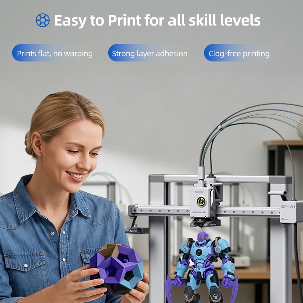 FDM 3D printer with purple geometric 3D-printed model
