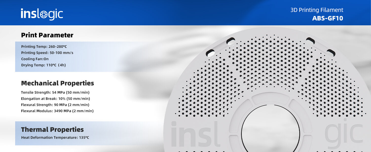 Inslogic ABS-GF10 Engineering Filament 1.75mm - Printing Parameter