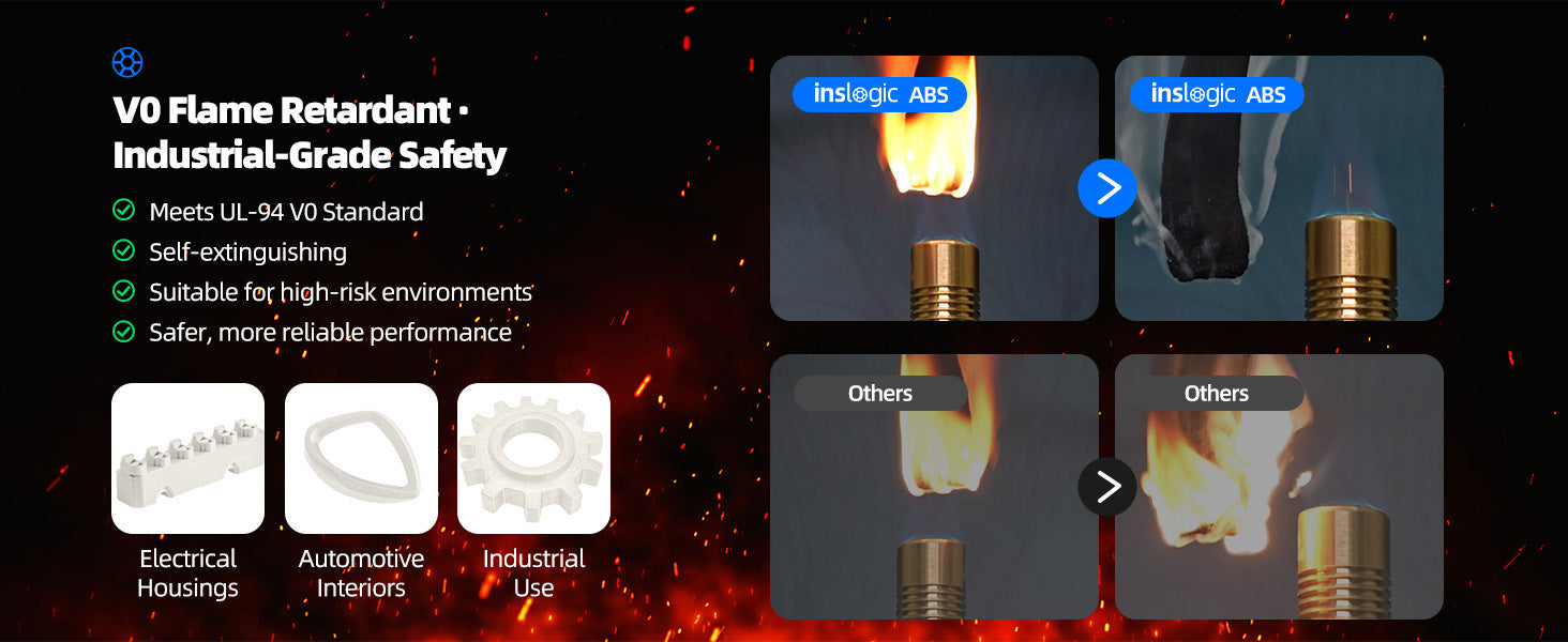 Inslogic ABS FR V0 Functional 3D Printing Filament 1.75mm 1KG with Spool - V0 Flame Retardant