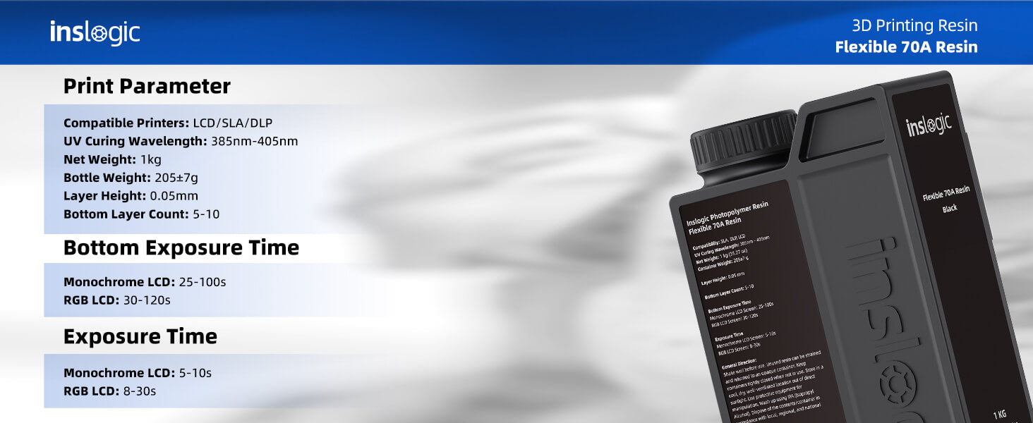 Inslogic Flexible 70A Engineering Grade Resin for 3D Printer - Print Parameter