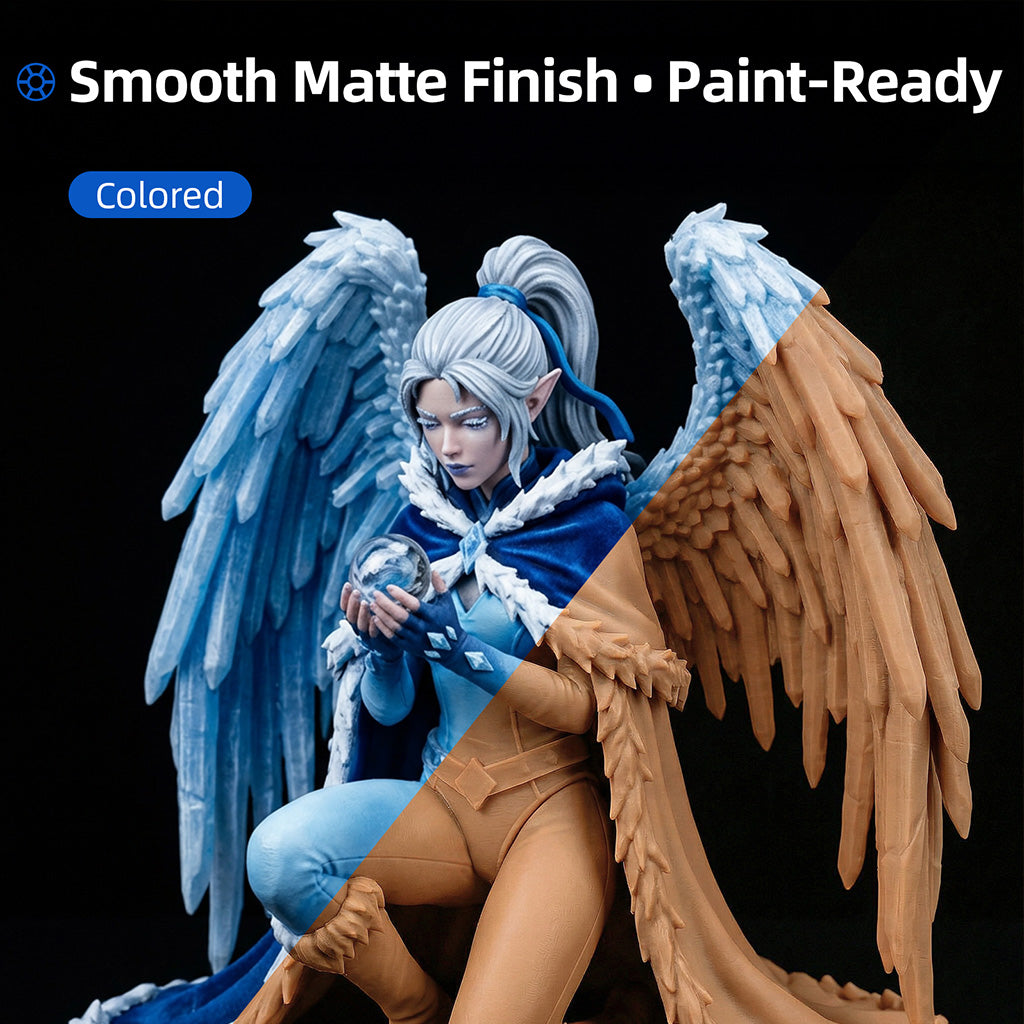 Winged angel figurines in blue and tan, high-detail resin prints