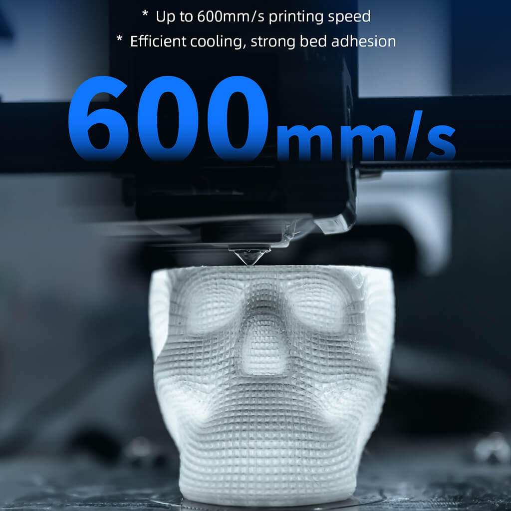 White 3D printed face/bust being extruded from printer nozzle