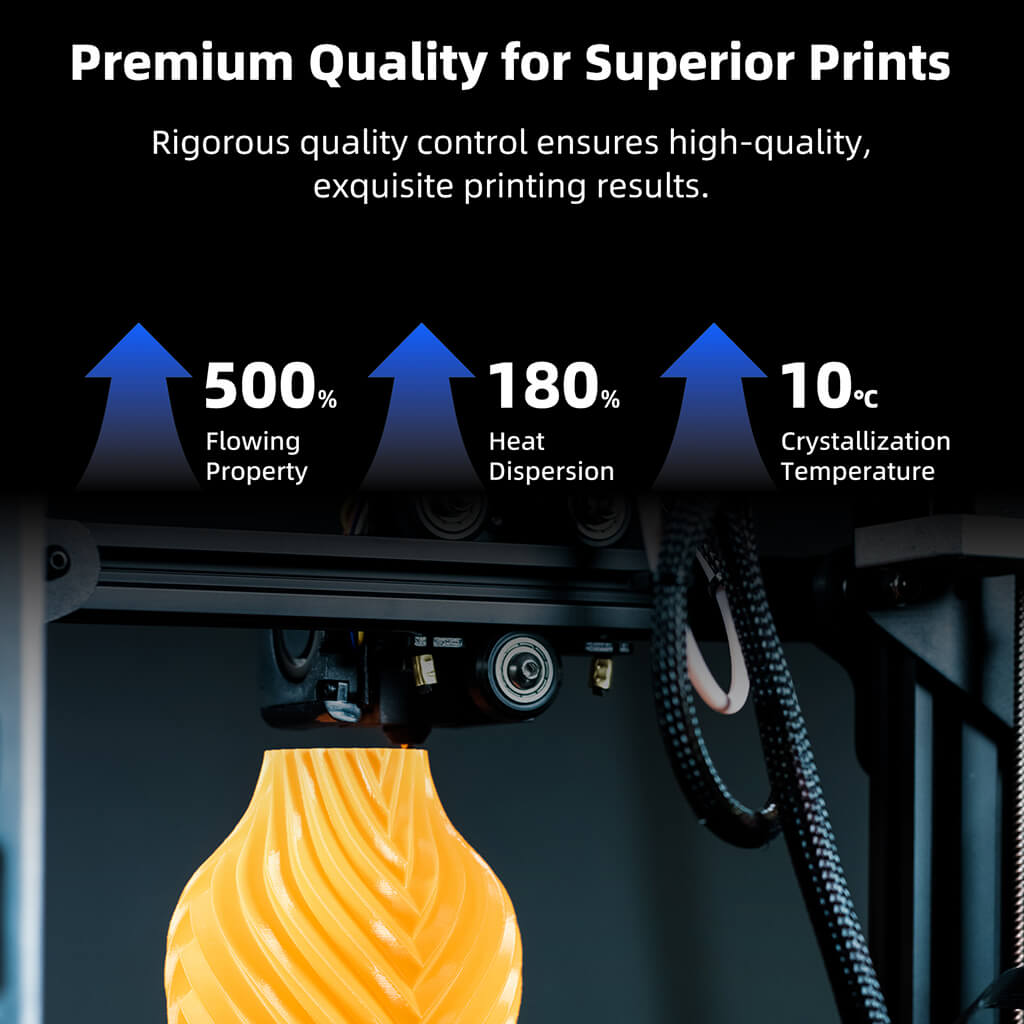Orange 3D printed filament being extruded in spiral pattern