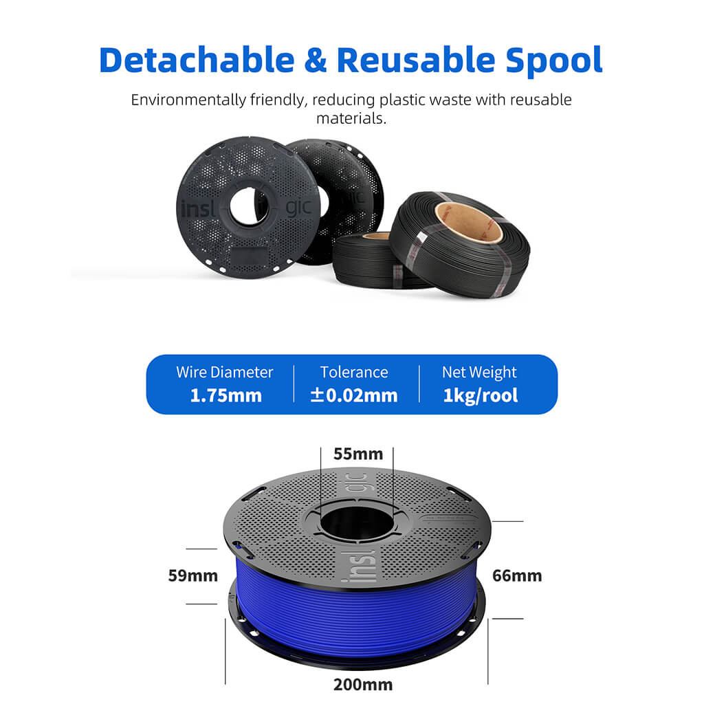 Inslogic Matte PLA 3d printing Filament - reusable spool