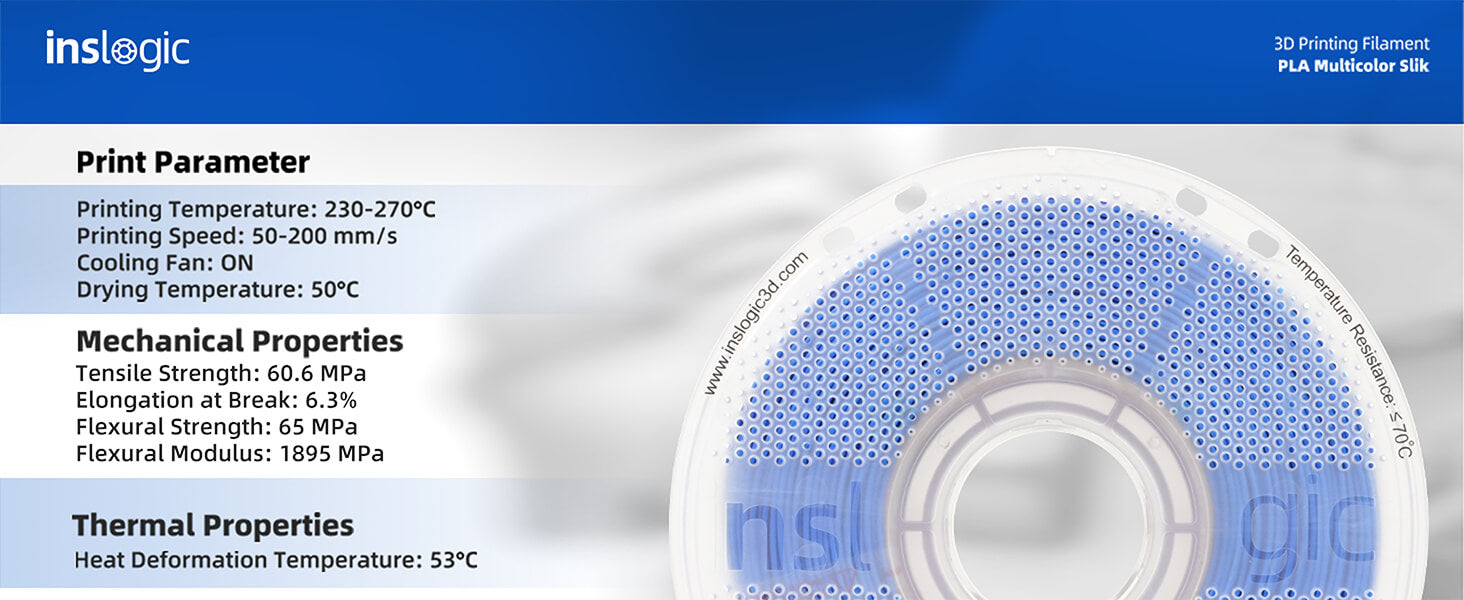 Inslogic Multicolor Silk PLA 3D Printing Filament - Printing Parameter