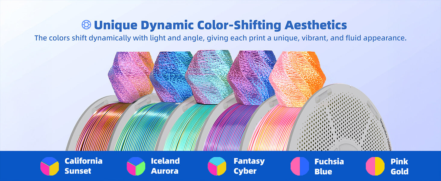 Inslogic Multicolor Silk PLA 3D Printing Filament - Unique Dynamic Color-Shifting Aesthetics
