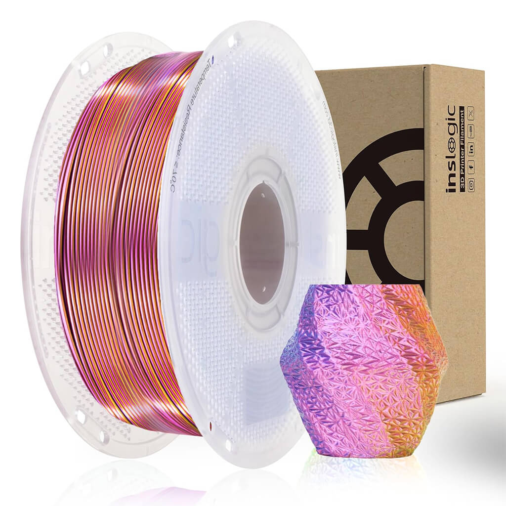 Inslogic Multicolor Silk PLA 3D Printing Filament Tri-Color - Red & Yellow & Blue