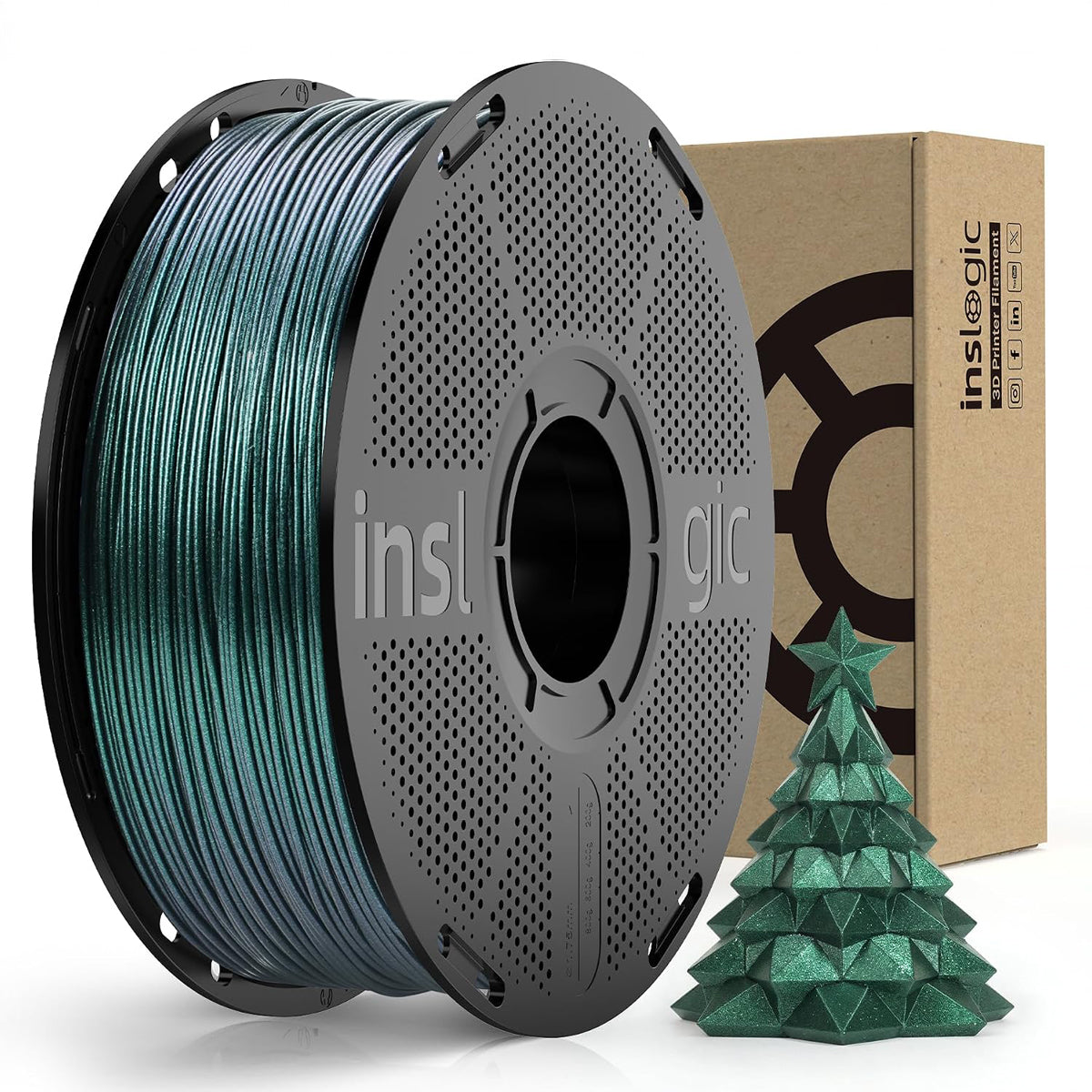 PLA 1.75mm filament spool with teal-blue green filament roll