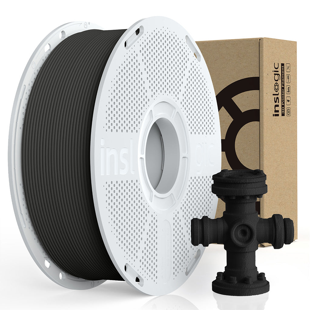 Black nylon filament on white spool, with refill box and connector fitting