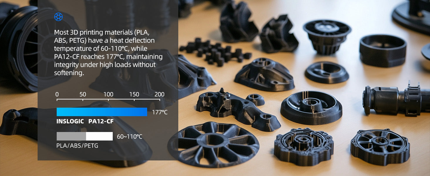 Inslogic PA12-CF Engineering Grade 3D Printing Filament 1.75mm - Heat Deflection