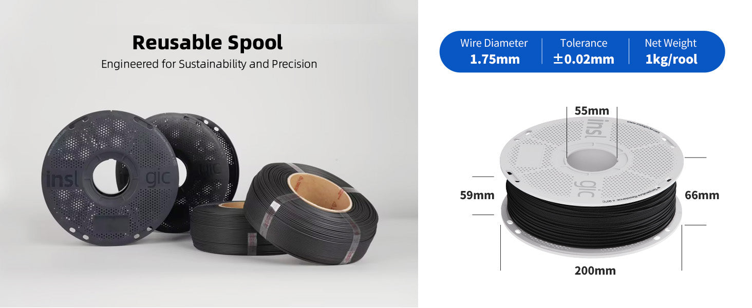 Inslogic PA12-CF Engineering Grade 3D Printing Filament 1.75mm - Reusable Spool