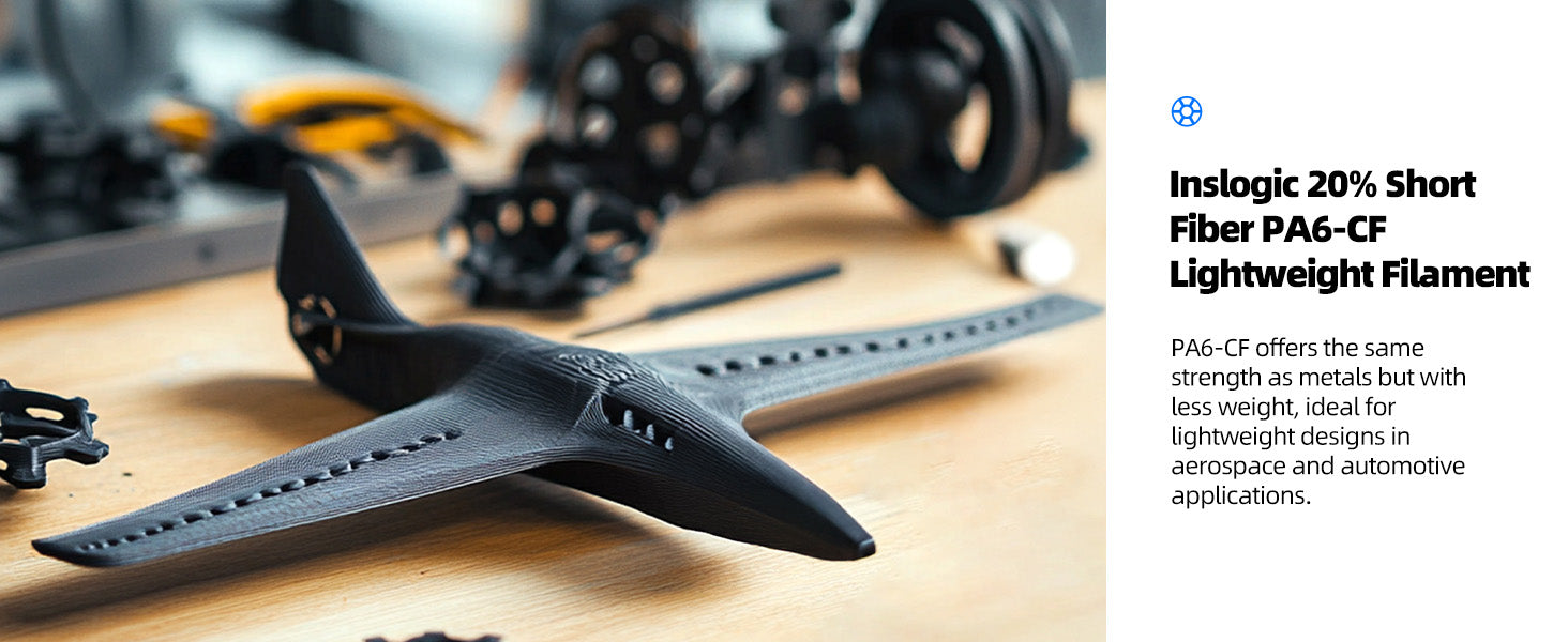 Inslogic PA6-CF Engineering Grade 3D Printing Filament 1.75mm - 20% Short Fiber Lightweight