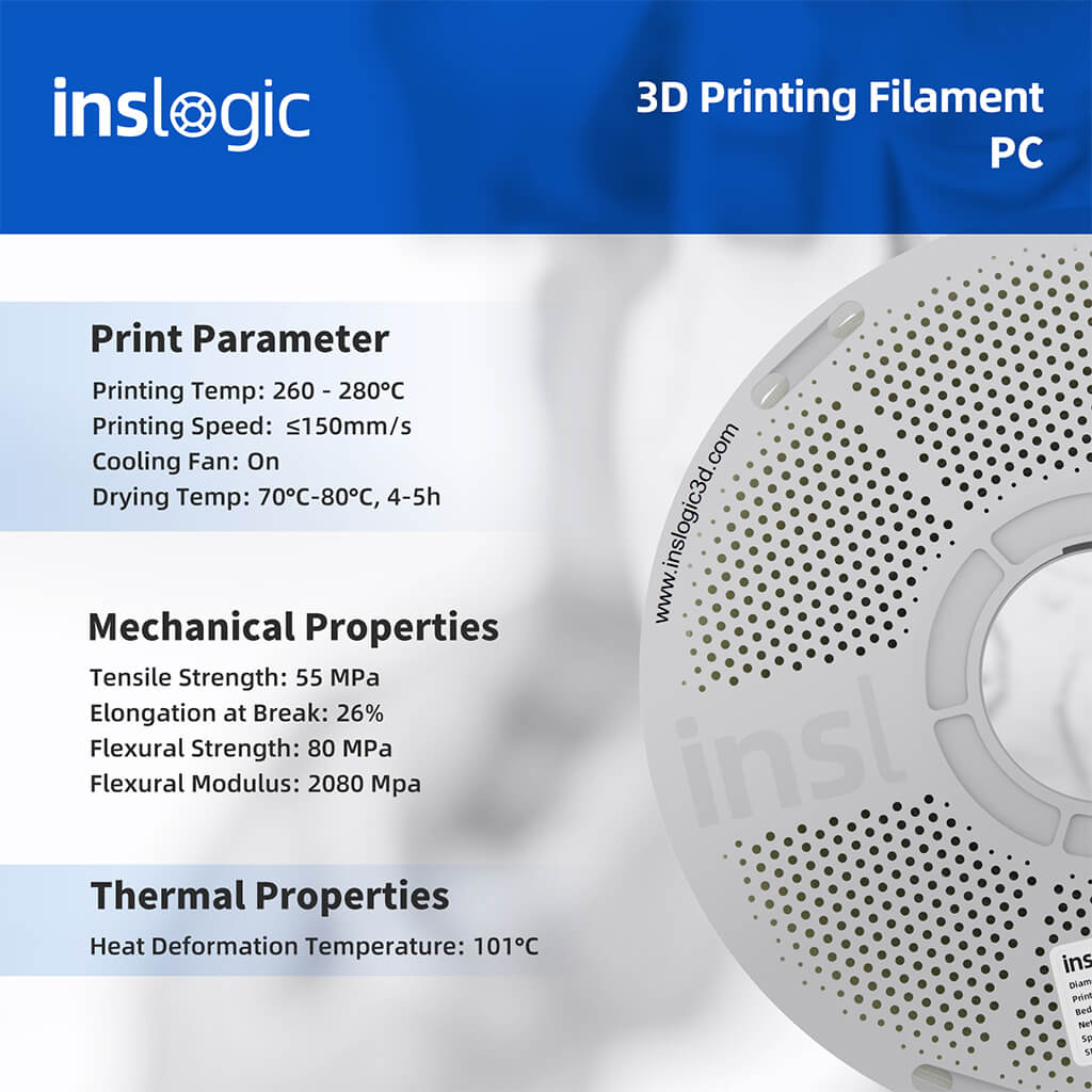 White perforated PC filament spool package with printing information panel