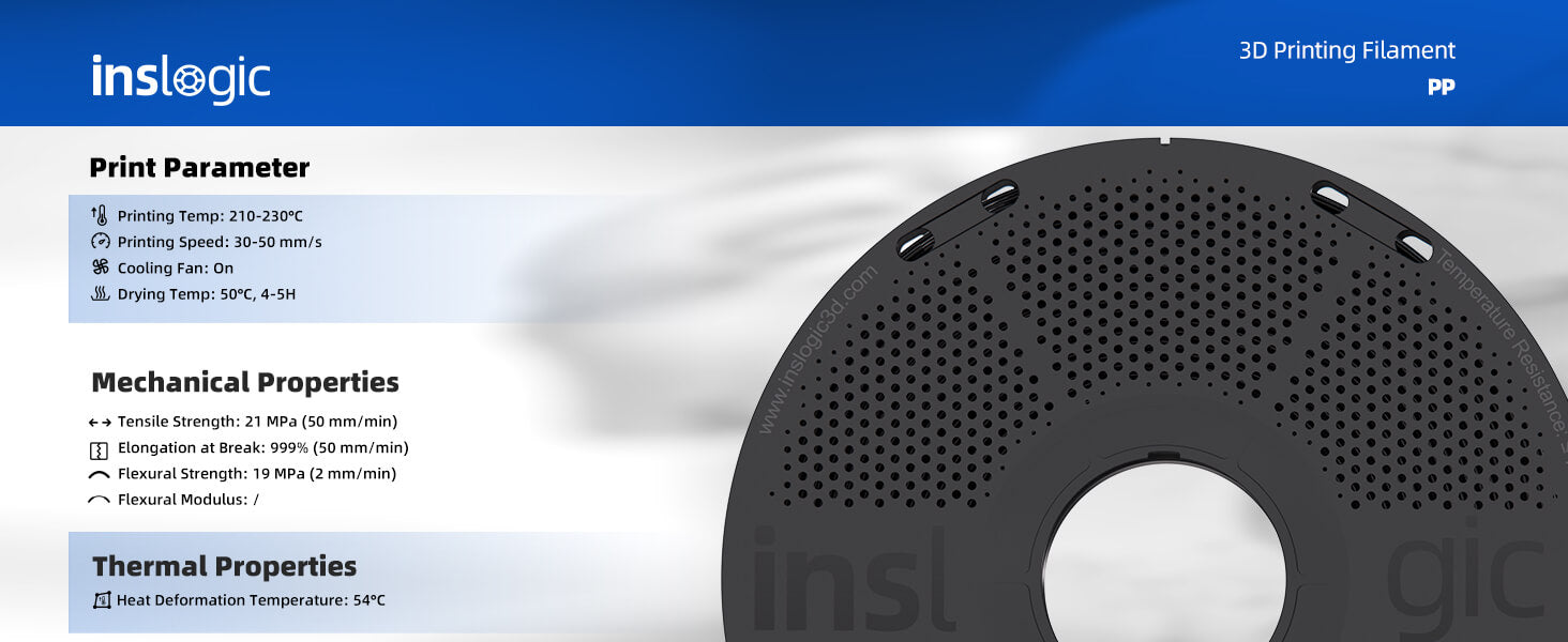 Inslogic Professional PP 3D Printing Filament - Printing Parameter
