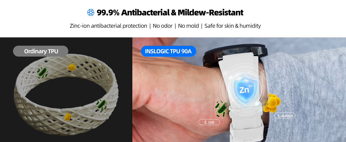 Inslogic TPU90A Functional 3D Printing Filament - 99.9% Antibacterial & Mildew-Resistant