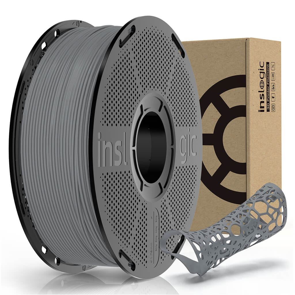 Inslogic TPU 90A Filament 1.75mm 1KG Filament with Spool Grey (HEX - #A7A8A9)