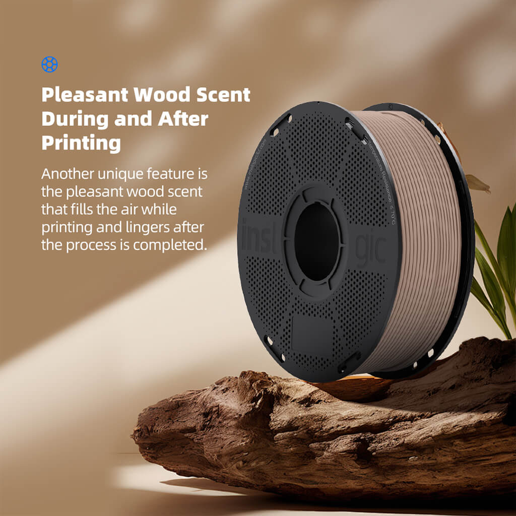 Inslogic WoodFill PLA Filament Pleasant Wood Scent During and After Printing