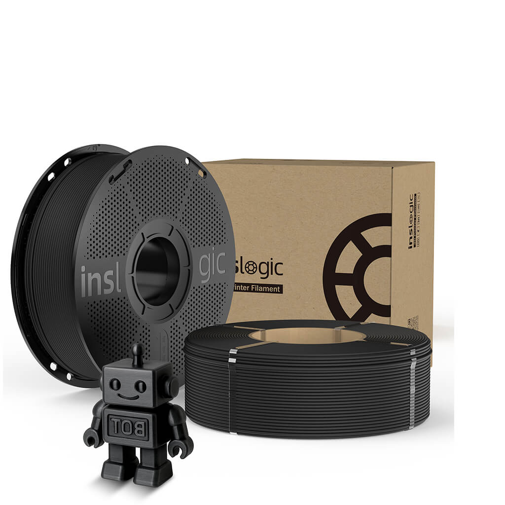 Inslogic PETG Pro 3D Printing Filament 1.75mm 1KG with Spool + 1KG Refill - Black+Black