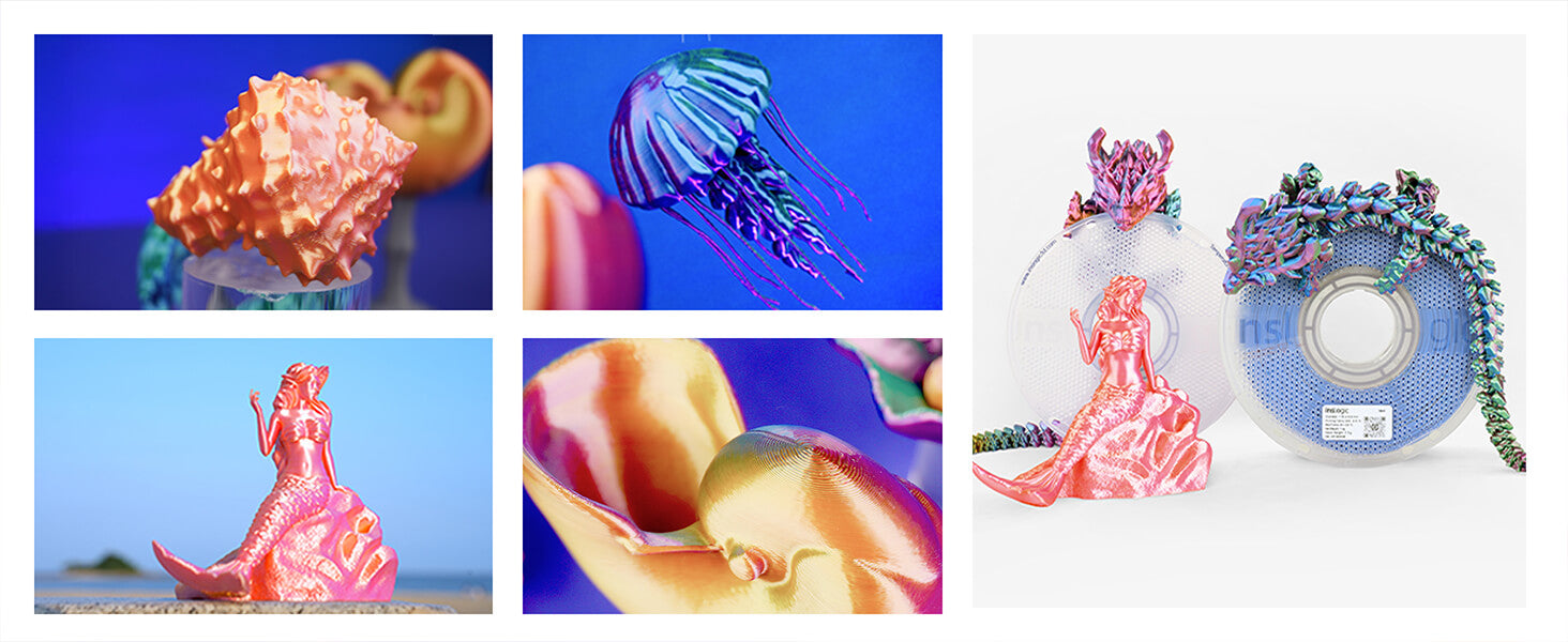 Printed with Inslogic Multicolor Silk PLA 3D Printing Filament