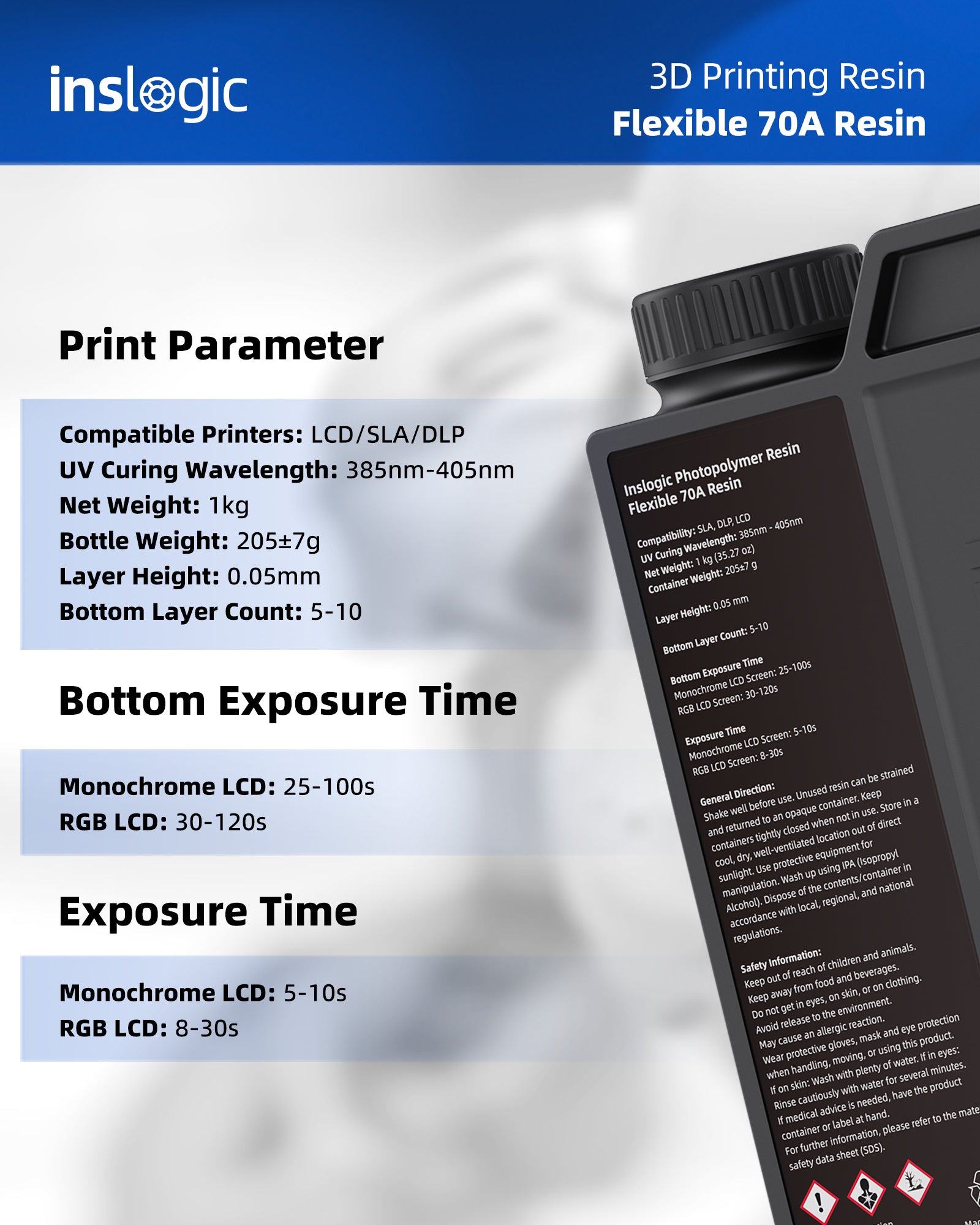 Flexible 70A Functional 3D Printing Resin - Inslogic 3D