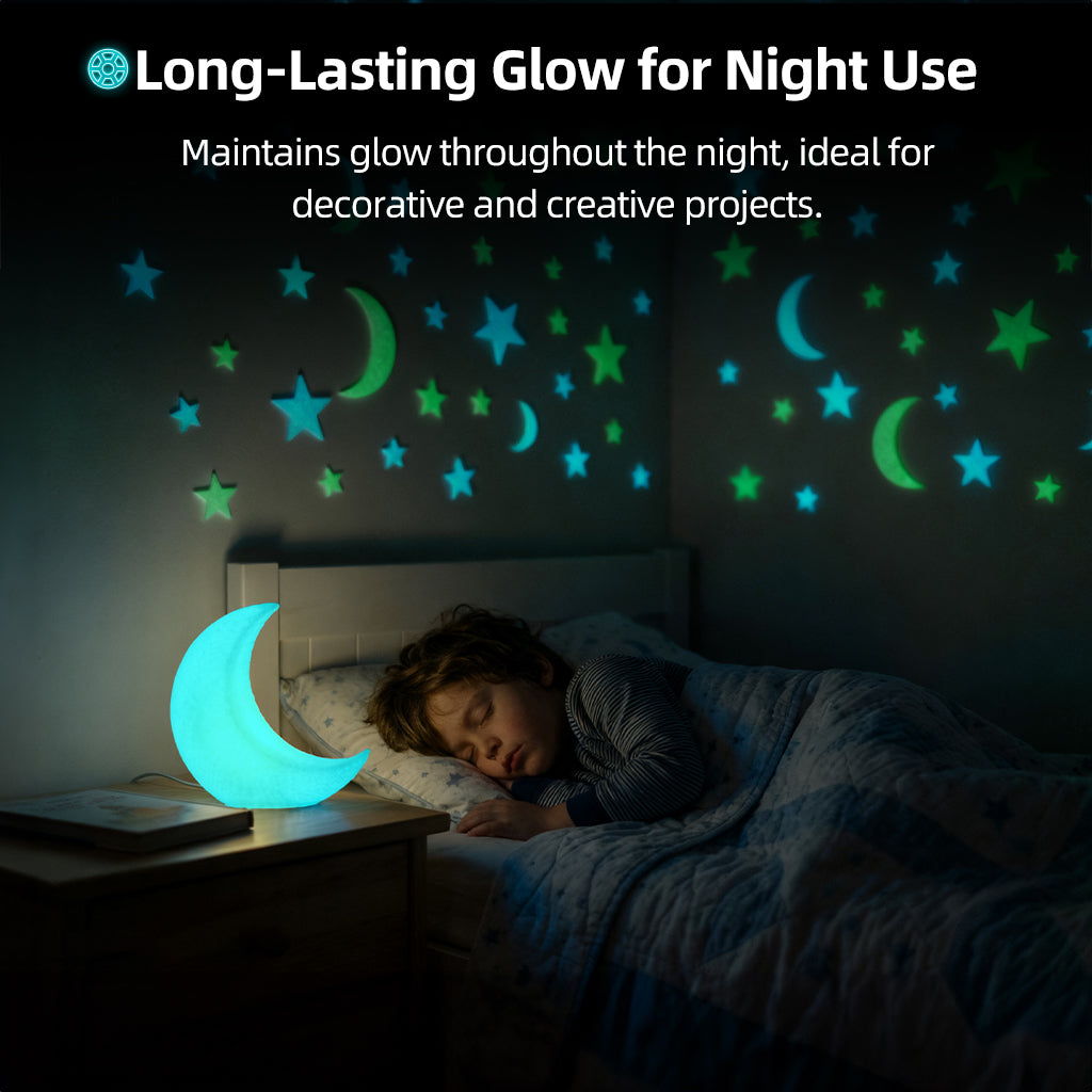 Glow-in-the-dark star and moon wall decals with blue and green light