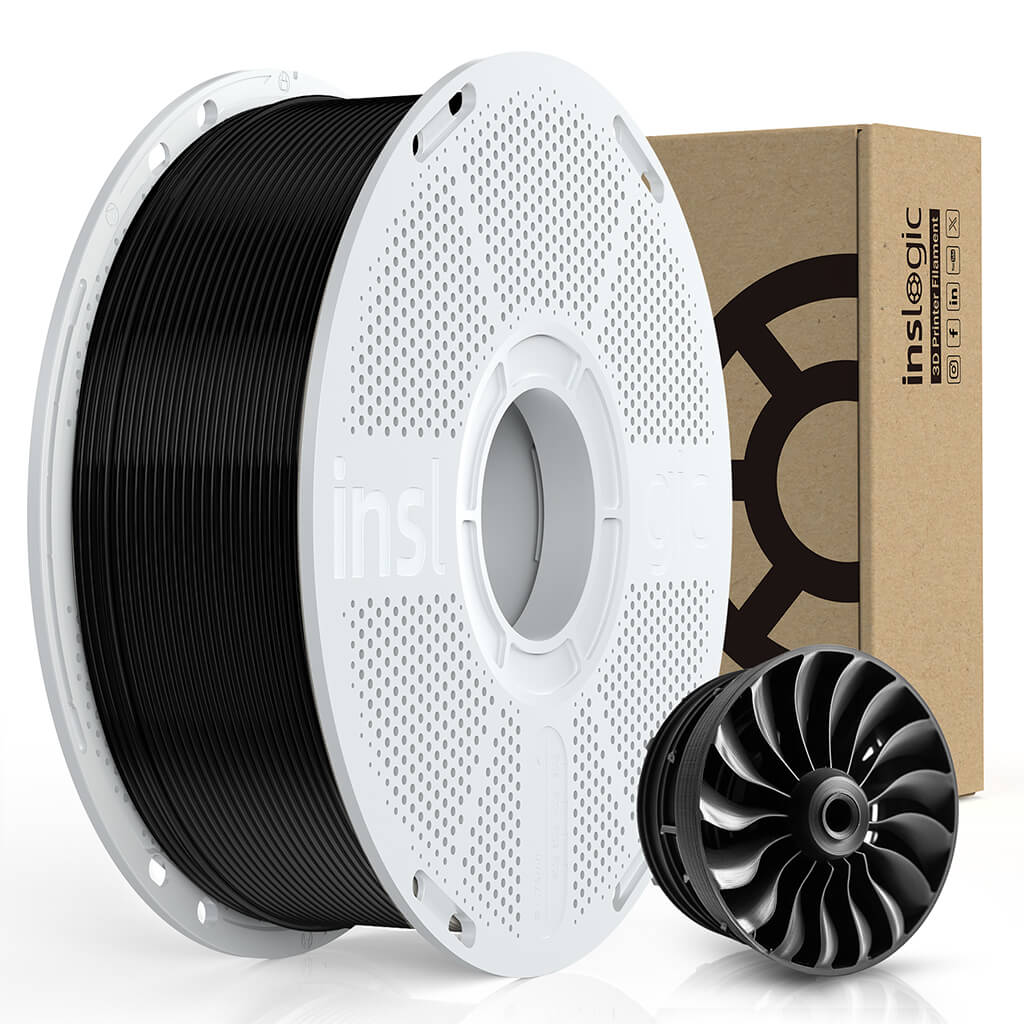 Inslogic PA12-CF 1.75mm filament spool, black filament on white reel