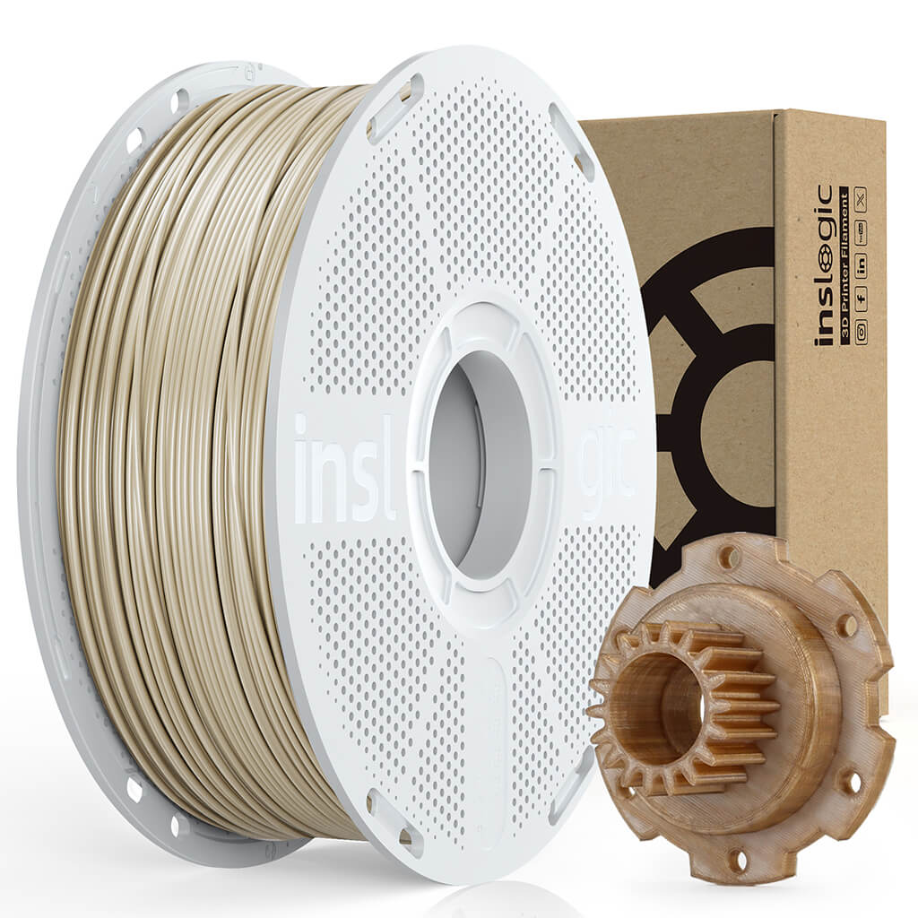 Natural PEEK filament spool with white flanges and tan filament winding