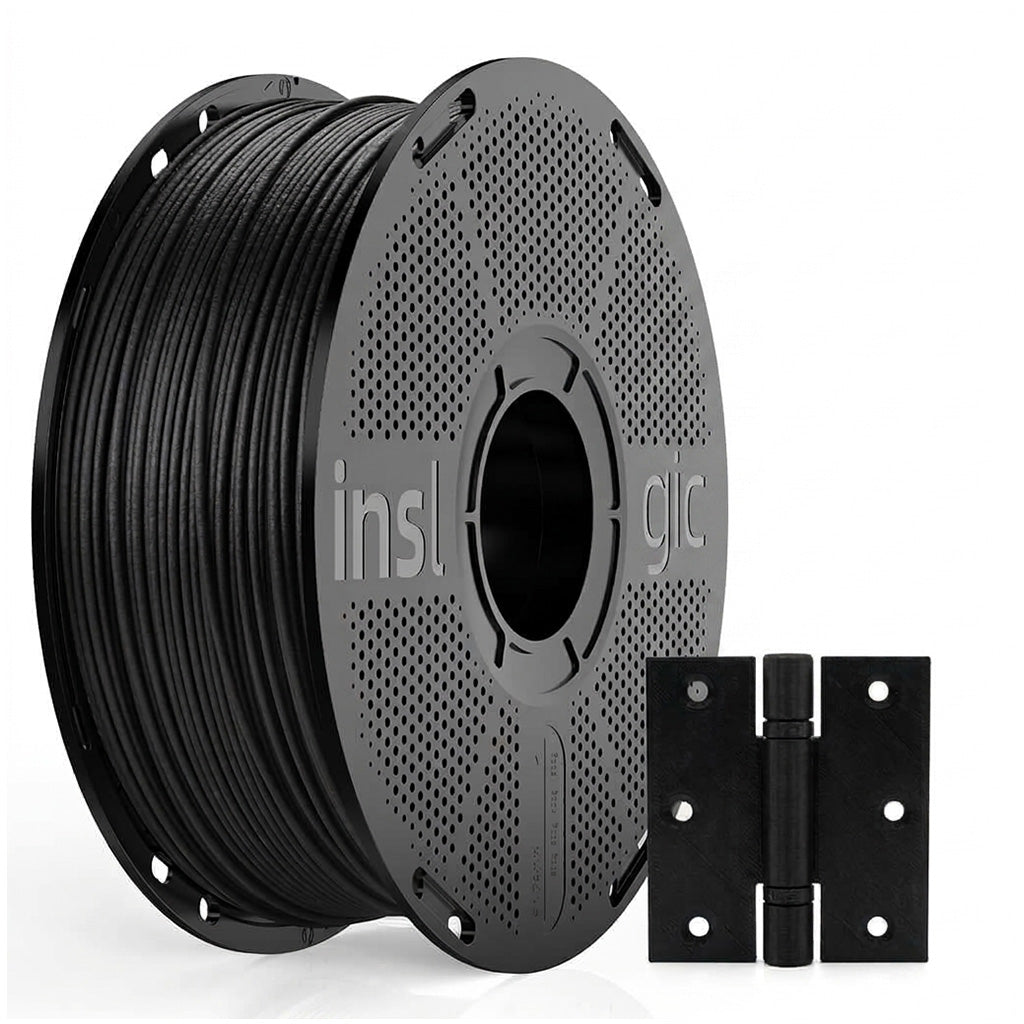 Black carbon-fiber PLA filament spool (1.75mm) with gray core and black support plates
