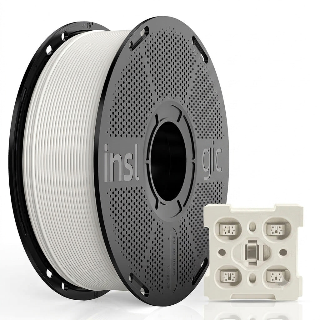 Natural ABS FR 1.75mm filament spool with perforated disk and small sample holder