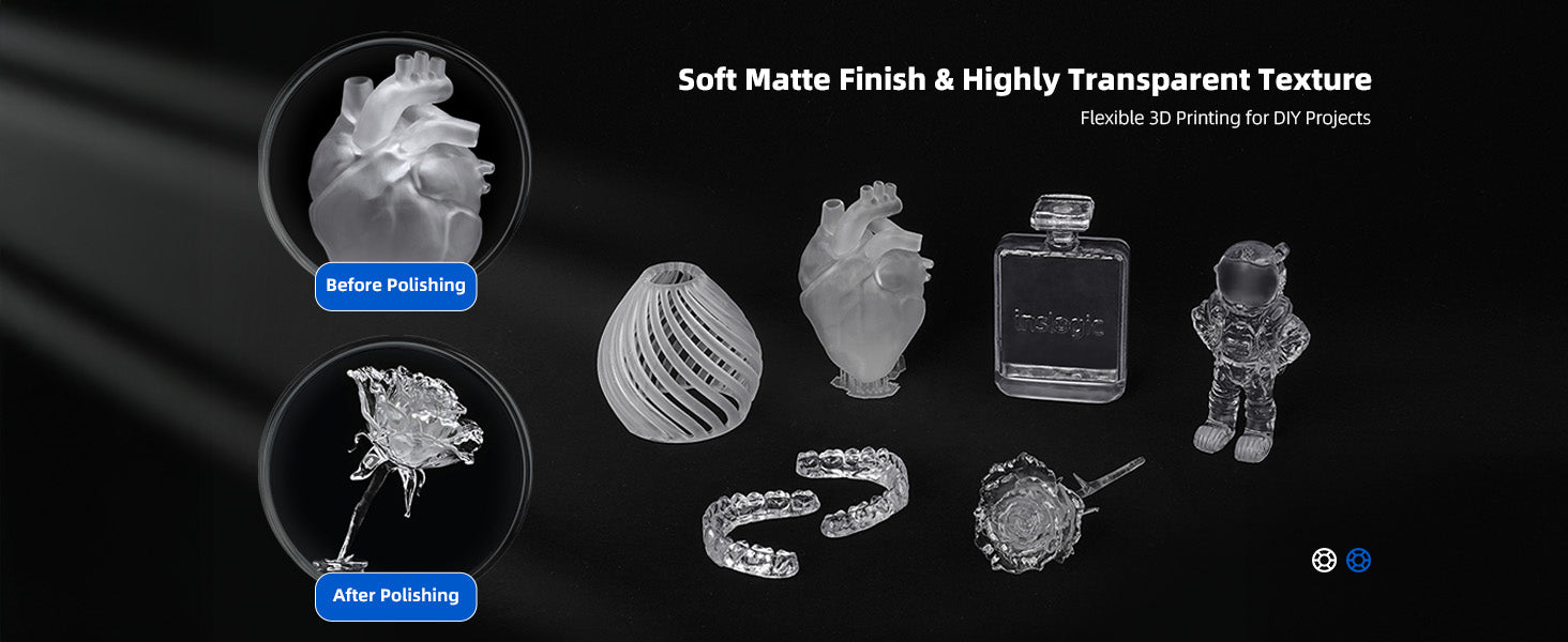 Inslogic Clear Resin, Professional 3D Printing Materials, Soft Matte Finish & High Transparent Texture
