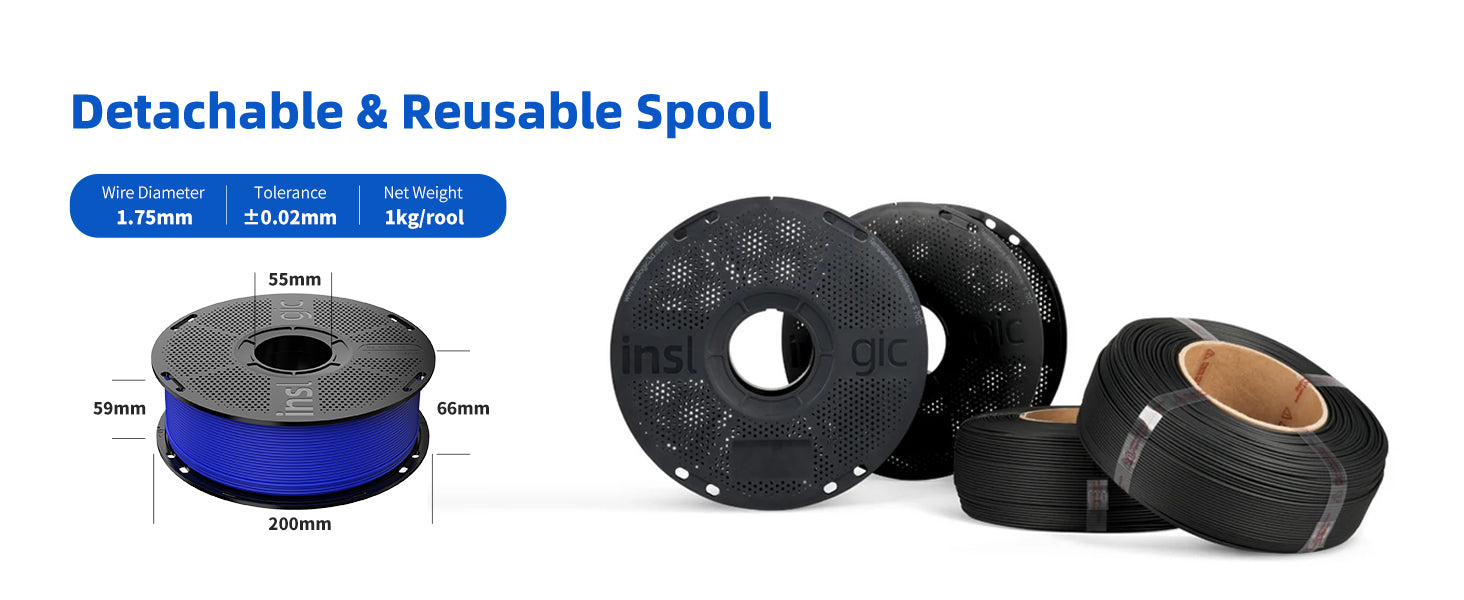 Inslogic Matte PLA Filament Detachbale & Reusbale Spool