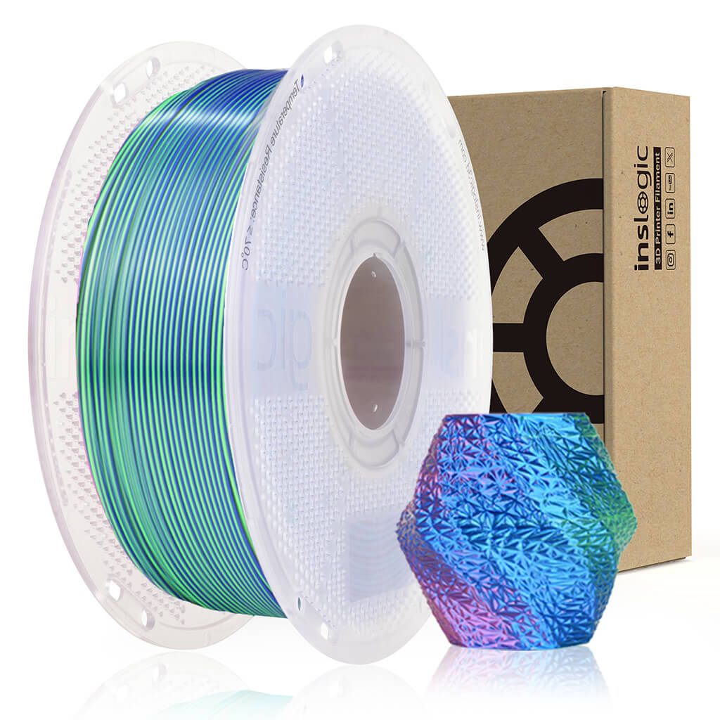 Inslogic Multicolor Silk PLA 3D Printing Filament Tri-Colo -Blue Green Purple