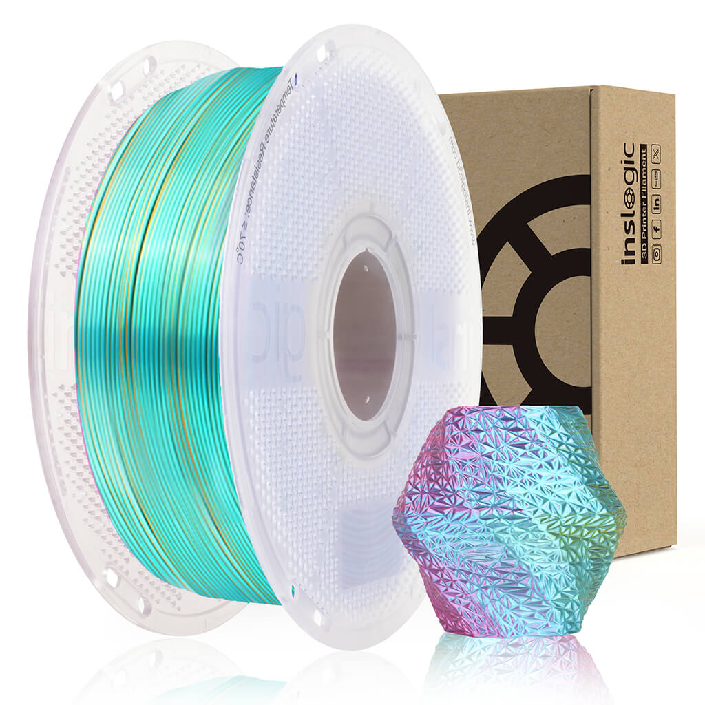 Inslogic Multicolor Silk PLA 3D Printing Filament Tri-Colo -Blue Purple Yellow