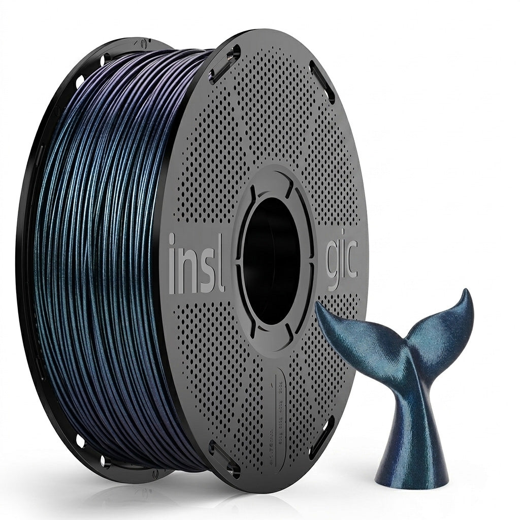 PLA filament spool with blue-green purple shimmer