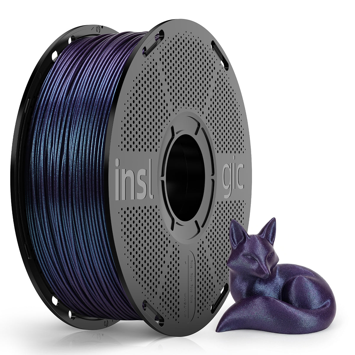 Purple PLA filament 1.75mm on spool with purple sample pile