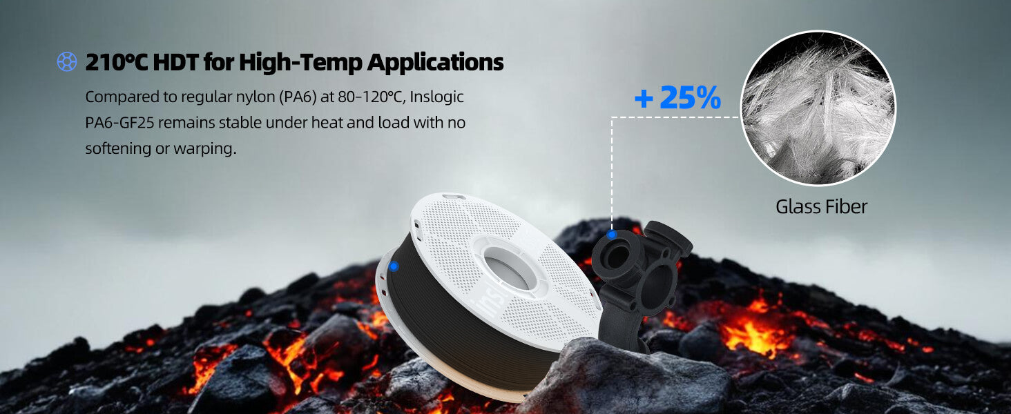 Inslogic PA6-GF Engineering Grade 3D Printing Filament - heat deflection temperature of 210°C