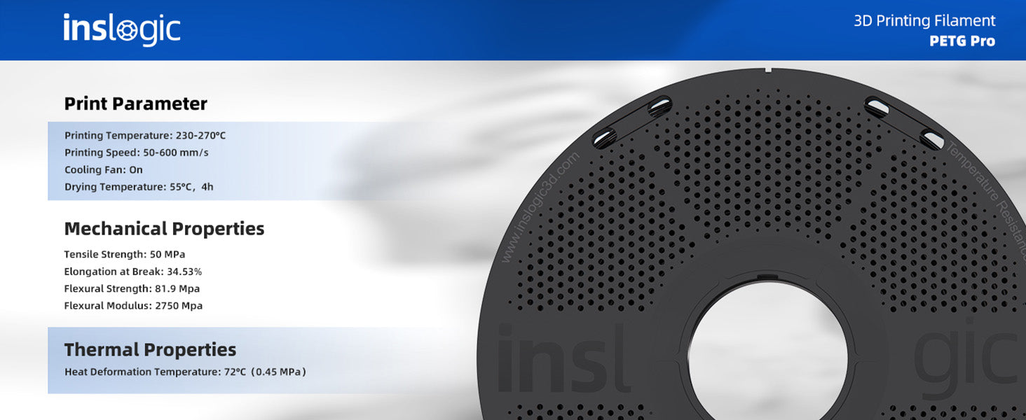 Inslogic PETG Pro 3D Printing Filament - printing parameter