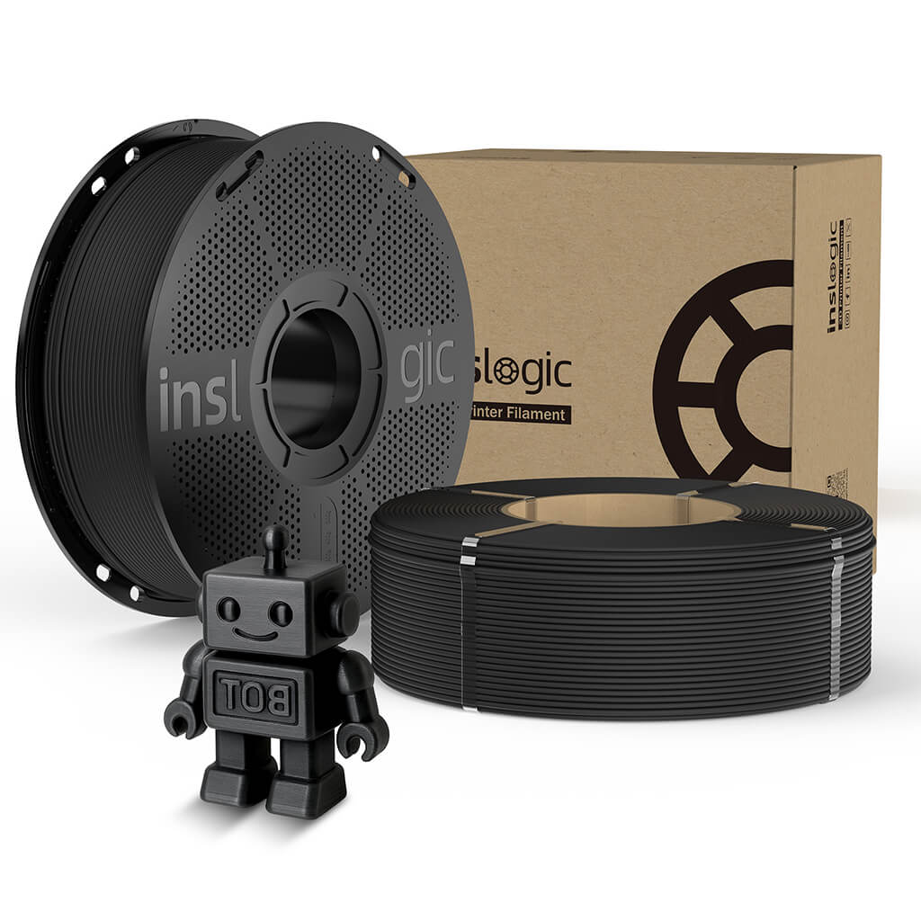 Inslogic PETG Pro 3D Printing Filament 1.75mm 1KG with Spool + 1KG Refill - Black+Black