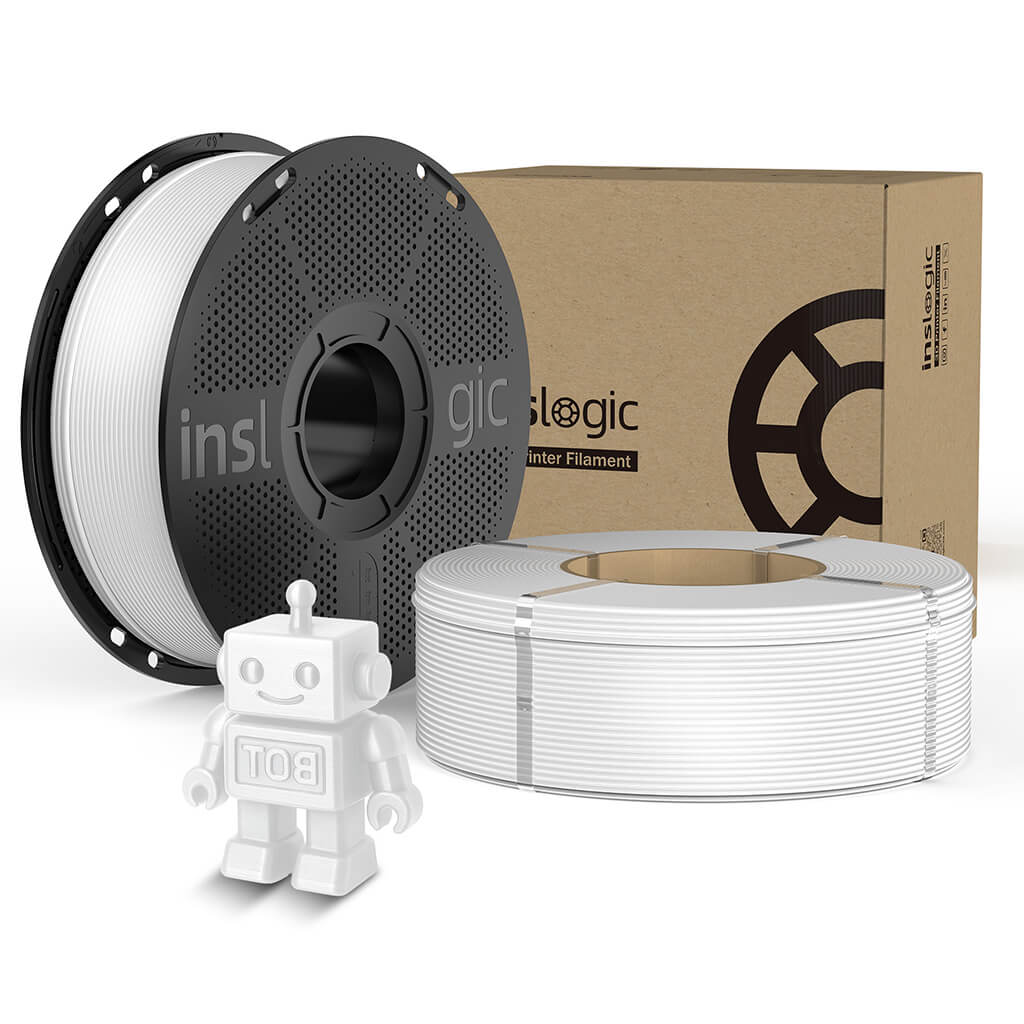 Inslogic PETG Pro 3D Printing Filament 1.75mm 1KG with Spool + 1KG Refill - White + White