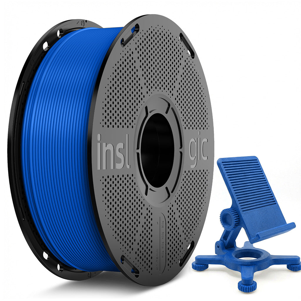 1.75mm PETG Pro filament spool, dark blue spool with black holder and small clamp