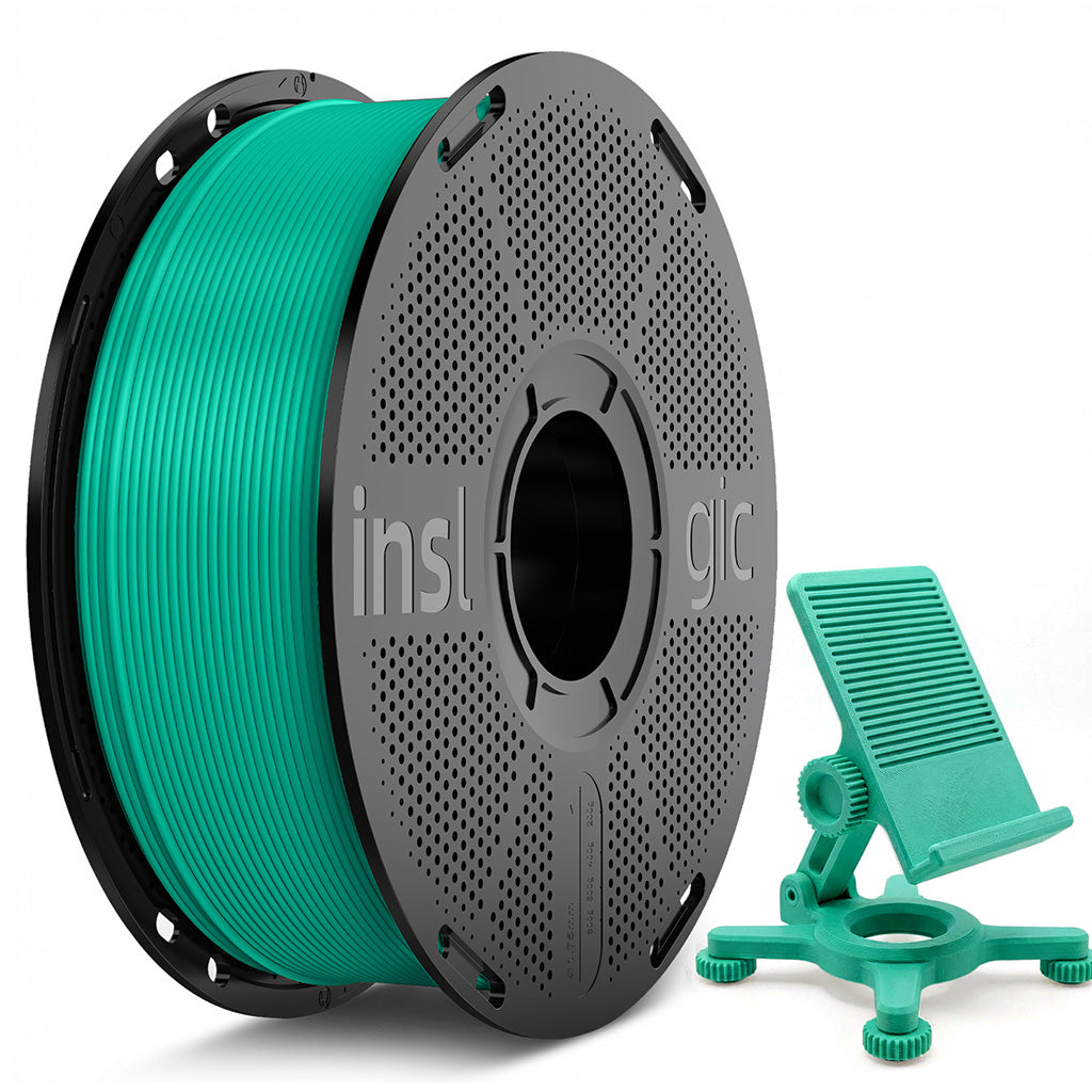 1.75mm PETG Pro filament spool, green spool with black holder and small clamp