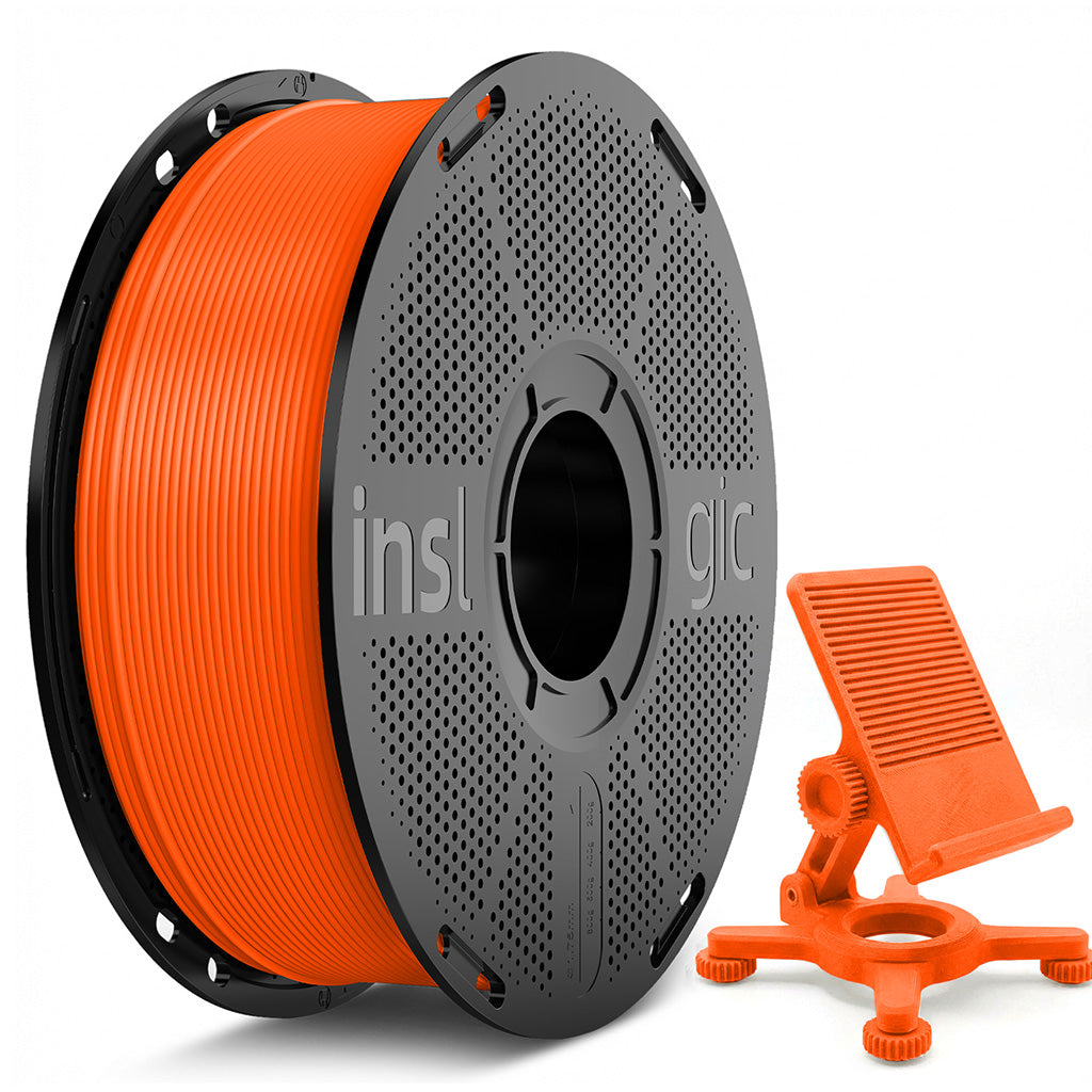 1.75mm PETG Pro filament spool, orange spool with black holder and small clamp